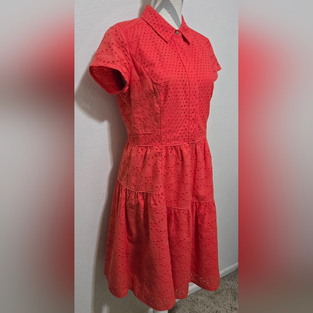 ​DVF Diane von Furstenberg Skylar Eyelet Tiered Mini Dress Ocean Coral Size 10 - Picture 4 of 16